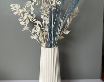 Vase geriffelt, Blumenvase aus Raysin, Keraflott, Dekovase, Geschenk, Geburstagsgeschenk,Trockenblumen, weiße Vase