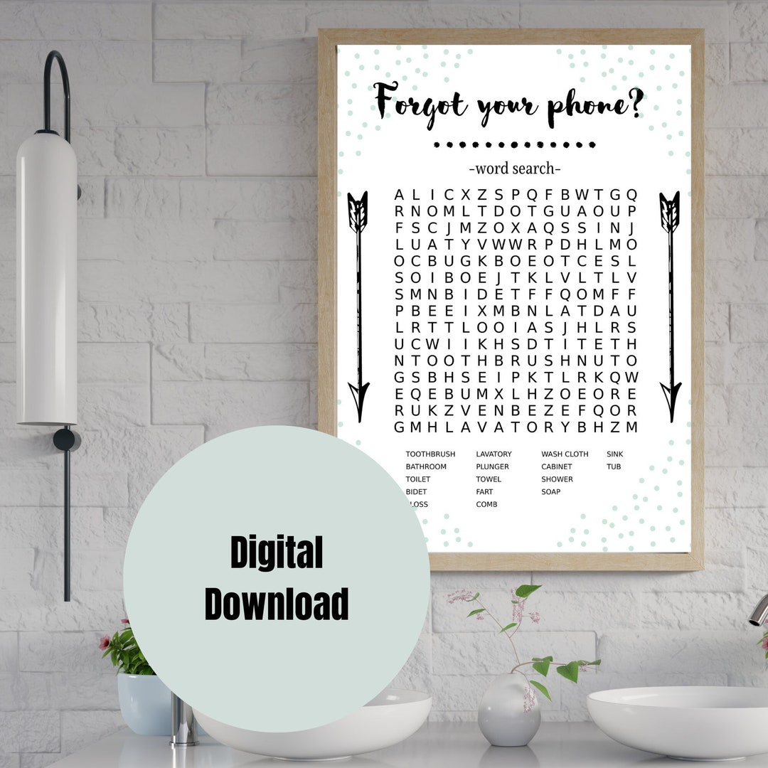 Bathroom Word Search Decor Printable Wall Art Fun Bathroom Art Forgot ...