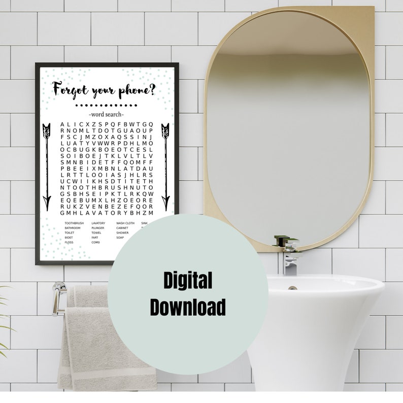 Bathroom Word Search Decor Printable Wall Art Fun Bathroom Art Forgot ...