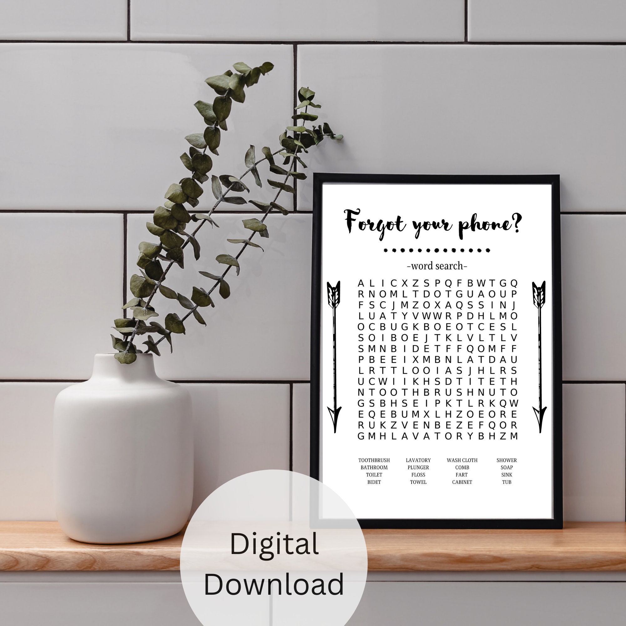 Bathroom Word Search Printable Wall Art Bathroom Decor Hangable Art ...