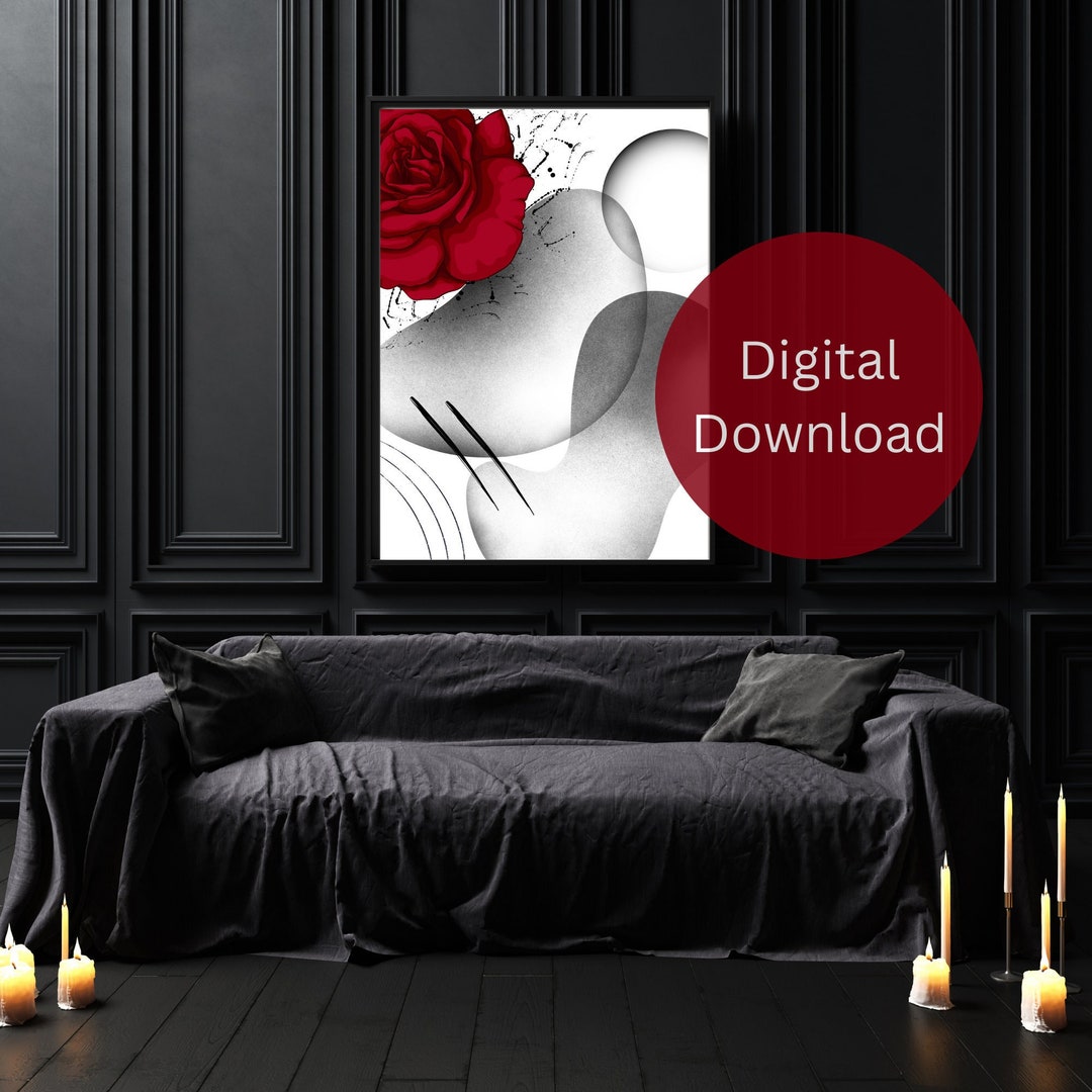 Red Rose Printable Wall Art for Home Office Living Room Printable Wall ...