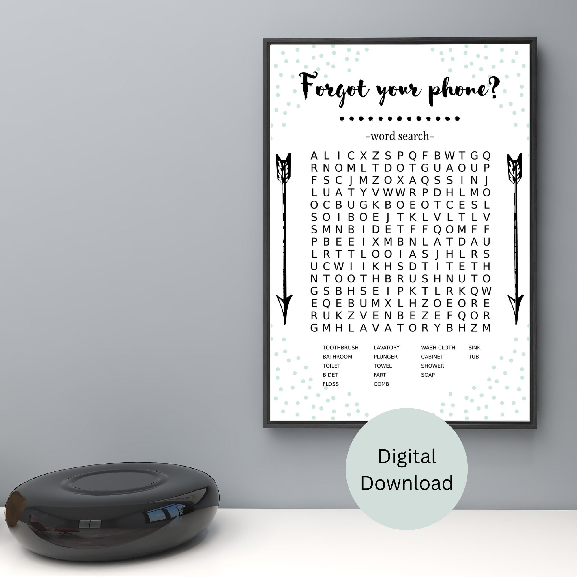 Bathroom Word Search Decor Printable Wall Art Fun Bathroom Art Forgot ...