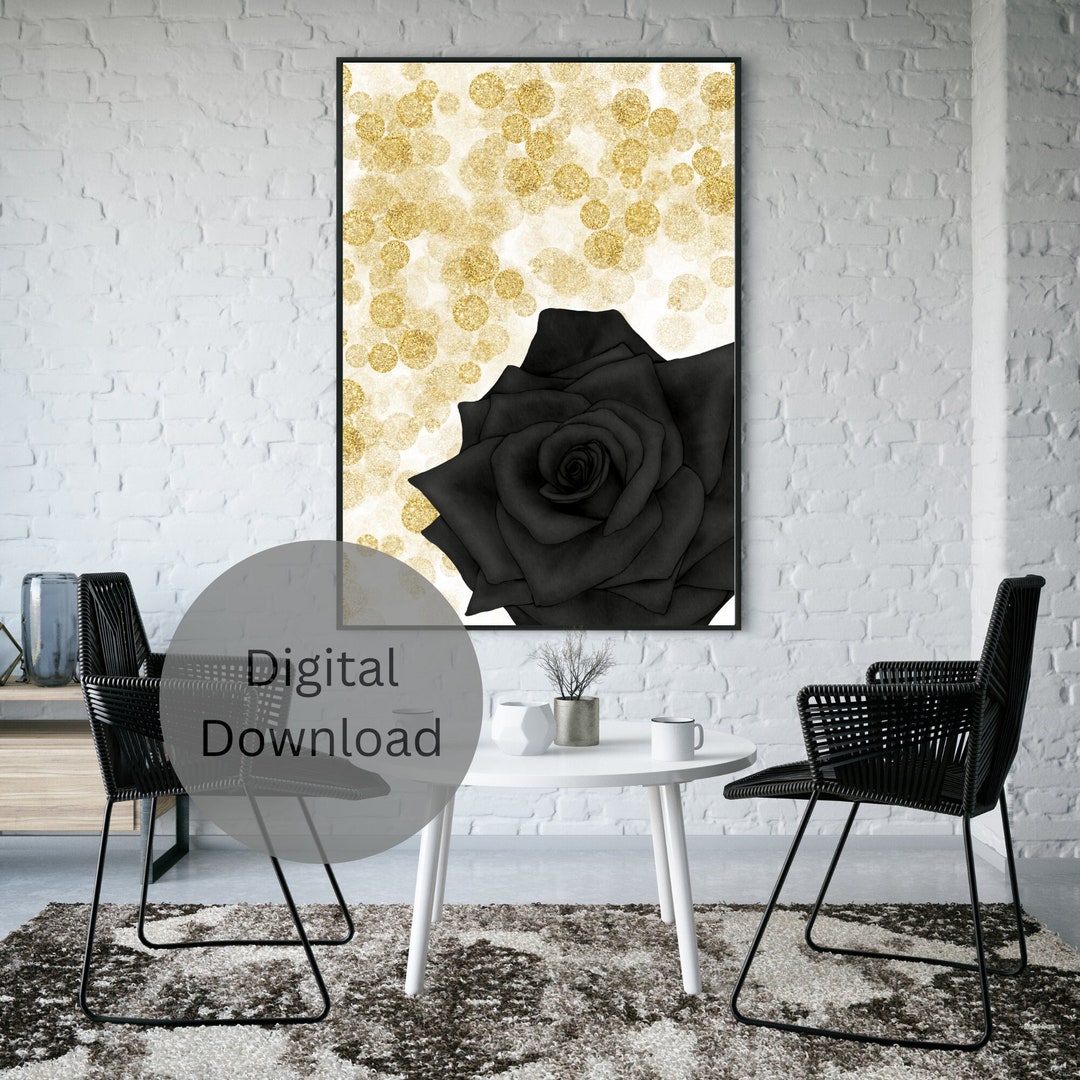 Rose Black and Gold Decor Printable Wall Art for Home or - Etsy UK