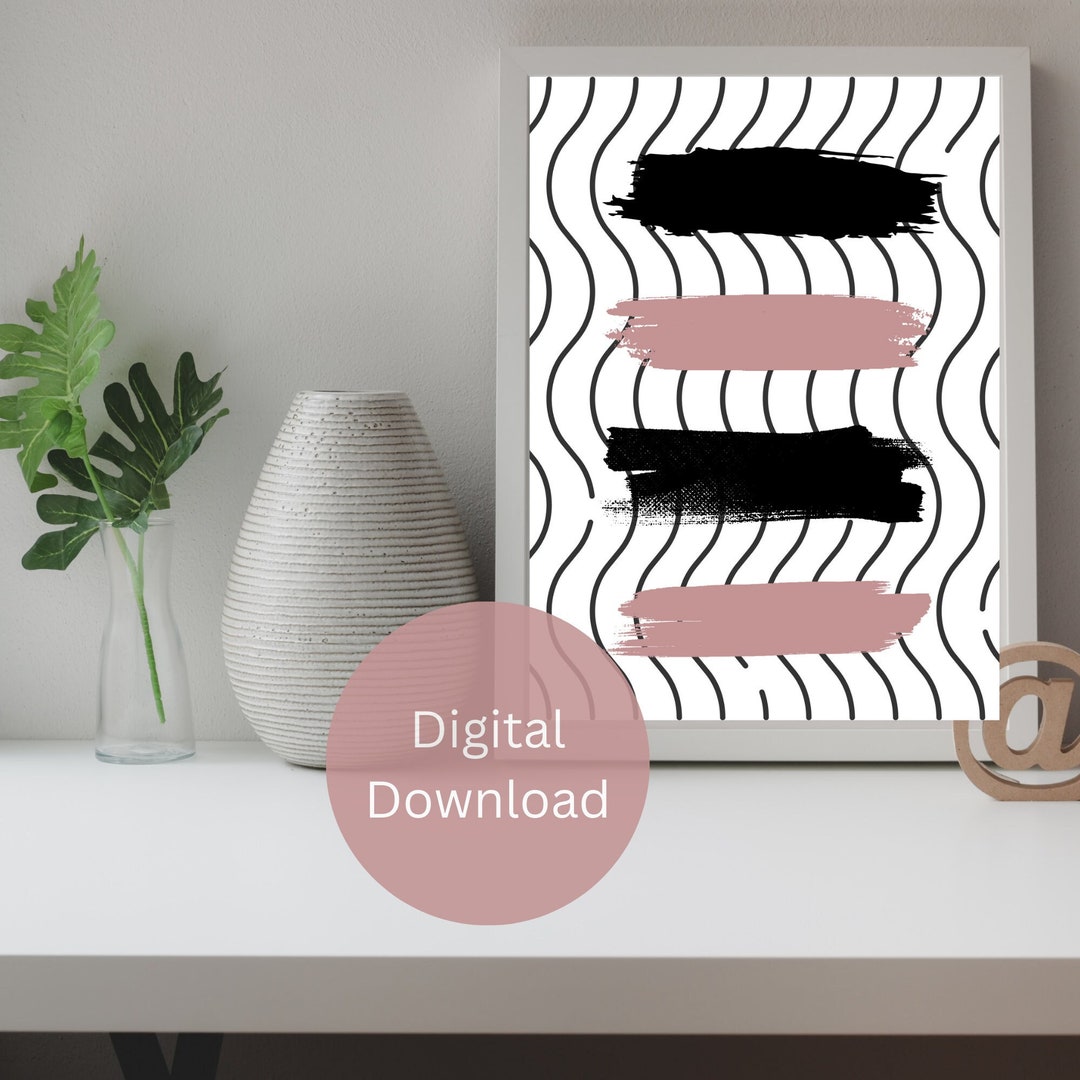 Abstract Art Pink and Black Printable Wall Art for Home or Office Line ...