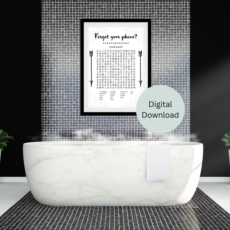 Bathroom Word Search Decor Printable Wall Art Fun Bathroom Art Forgot ...