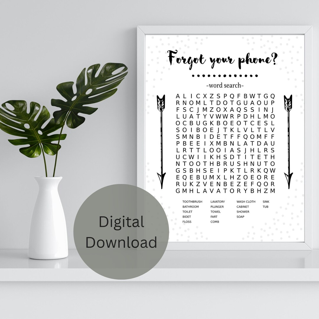 Word Search Bathroom Printable Wall Art With Gray Dots Funny Bathroom