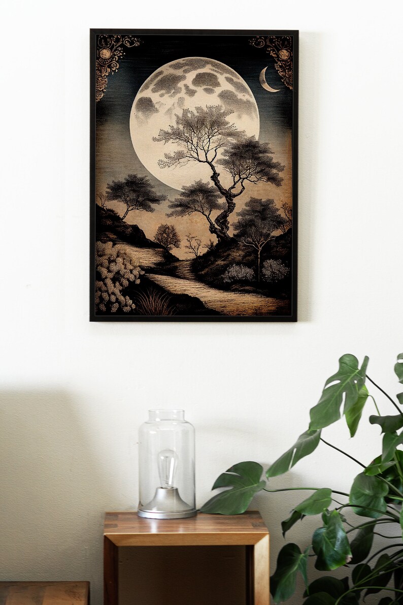 Antique Moon Art Print | Moon Instant Download Printable Home Decor ...