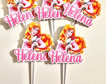 Aurora cup cake topper- Sleeping Beauty Party Decor - 10 units