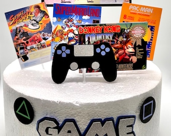 Retro Video Games Cake Topper – Gamer Birthday Party Decor.