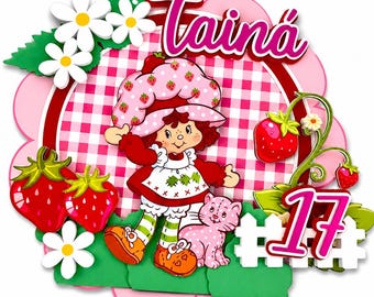 Strawberry Shortcake Cake Topper – Handmade Party Decor, Double Layer Cardstock