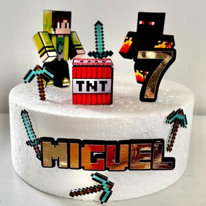 Pixel Game theme Cake Topper - Minec Party Decor