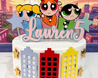 Powerpuffpinglorna tårtdekoration - Handgjord festdekoration.