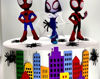 Adorno para tarta de Spidey y sus amigos: decoración de fiesta hecha a mano.