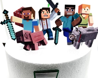 Pixel Game theme Cake Topper - Minec Party Decor