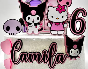Kuromi and Kitty Cake Topper - Handmade Party Decor.