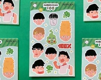 Mob Psycho 100 Sticker Sheet | Feuille de Stickers Mob Psycho 100 | Autocollants Matte Mob Psycho | Ensemble de stickers