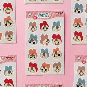 Feuilles autocollants "Bunnies Overload" sur fond rose