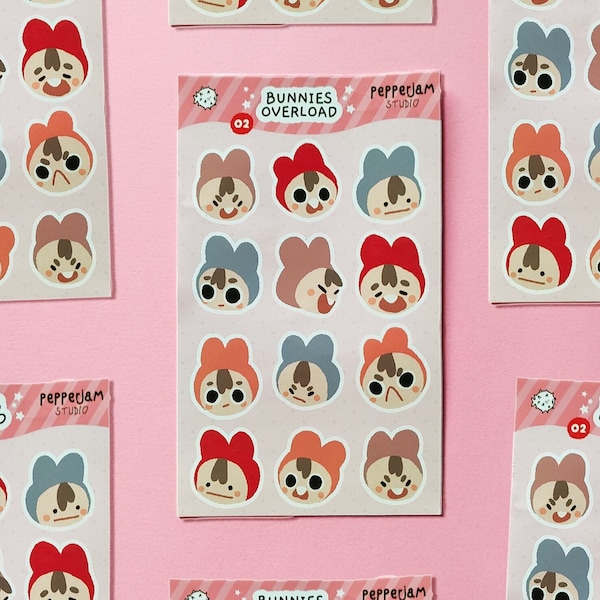 Bunny Overload Sticker Sheet | Feuille de Stickers Lapins | Autocollants Matte Lapins Mignons | Ensemble de stickers