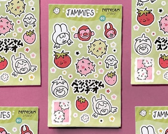 Jammies Sticker Sheet | Feuille de Stickers Jammies | Autocollants Matte Mignons | Ensemble de stickers