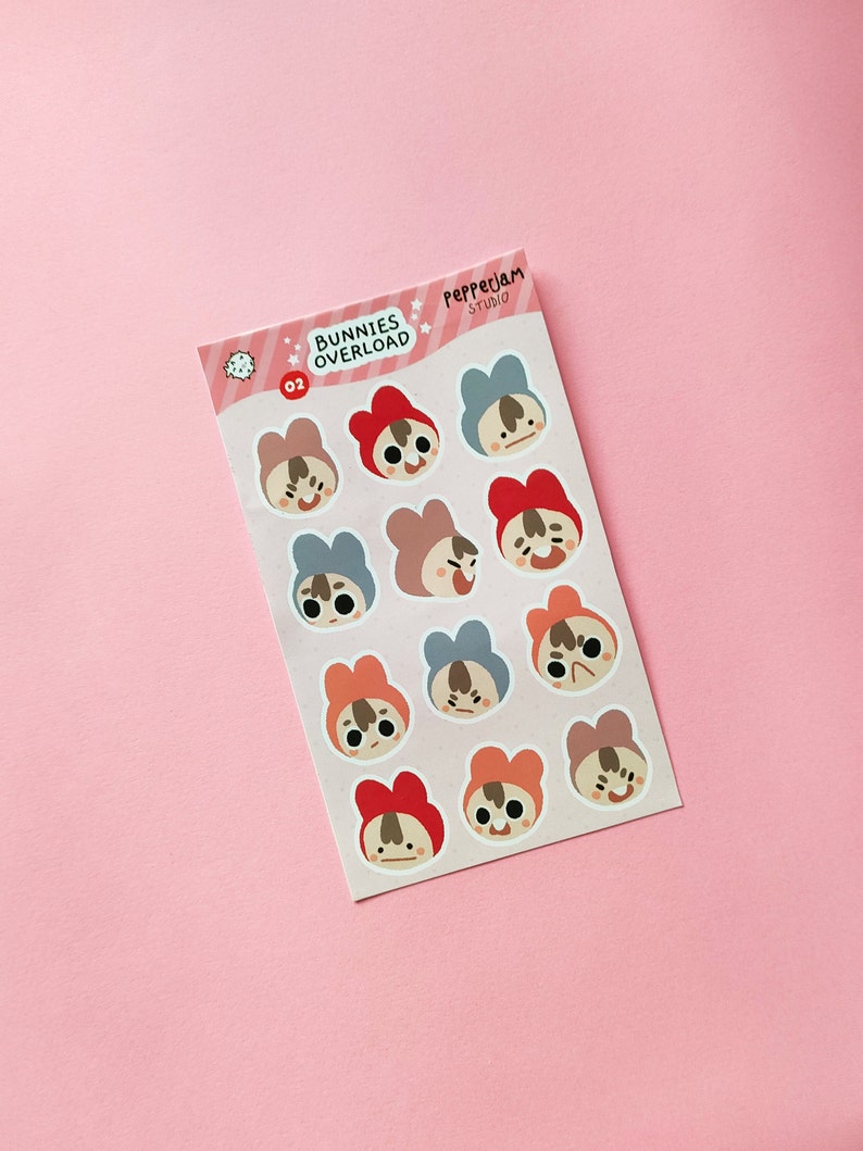 Bunny Overload Sticker Sheet Feuille de Stickers Lapins Autocollants Matte Lapins Mignons Ensemble de stickers image 2