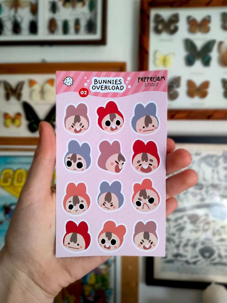 Bunny Overload Sticker Sheet Feuille de Stickers Lapins Autocollants Matte Lapins Mignons Ensemble de stickers image 3