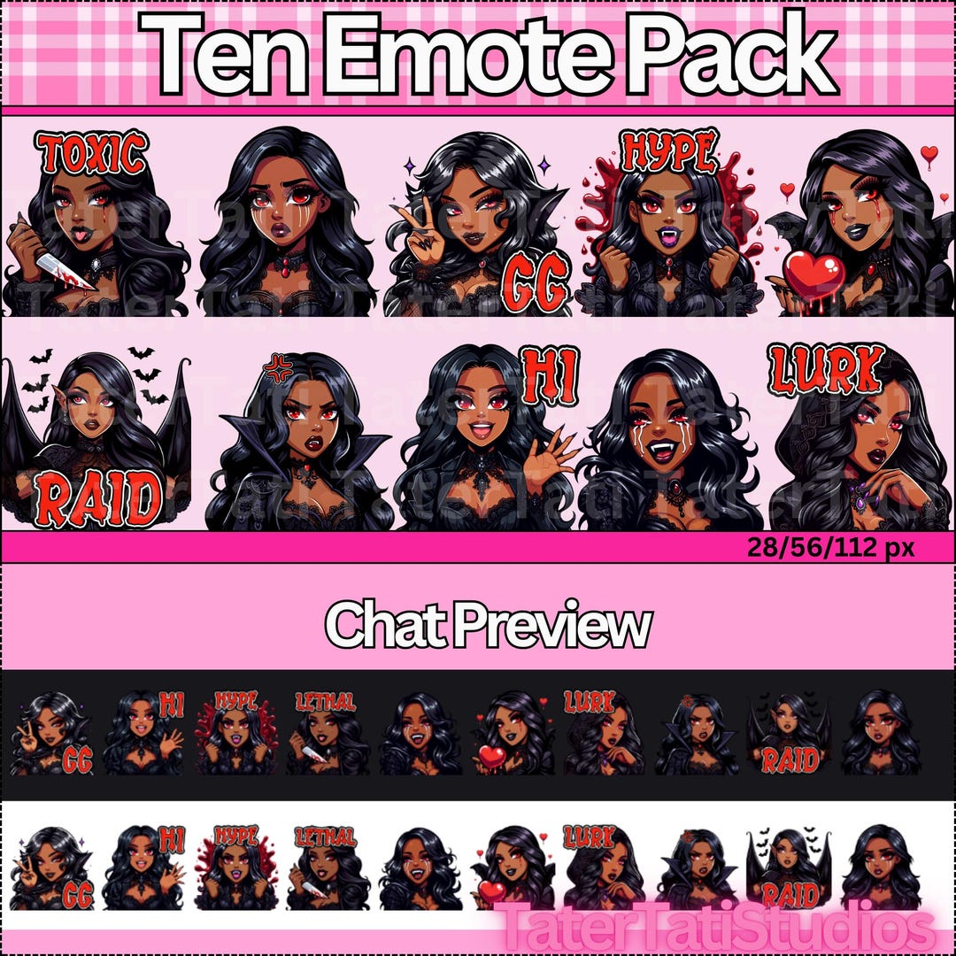 Vamp Bae Vampire Emote Pack Brown Skin Twitch Emotes 10 Emotes Crimson