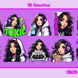 Twitch Emotes | 10 Emote Pack | Dark Hair | Wavy Hair