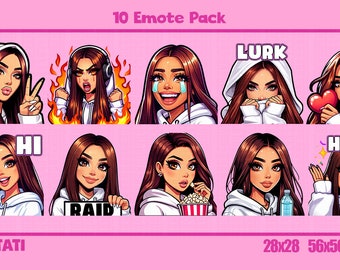 Twitch-Emotes | 10 Emote-Paket | Kupferhaar | Latina |Glattes Haar | Braune Augen (angefragt)