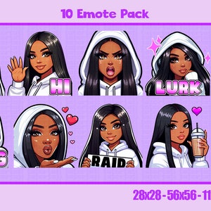 Twitch Emotes | Black Girl | Brown Skin | Straight Hair