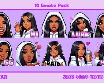 Twitch-Emotes | Schwarzes Mädchen | Braune Haut | Glattes Haar