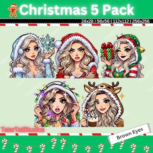 Twitch Emotes | Christmas Starter Emote Pack | Wavy Blonde Hair | Blue, Brown, and Green Eyes