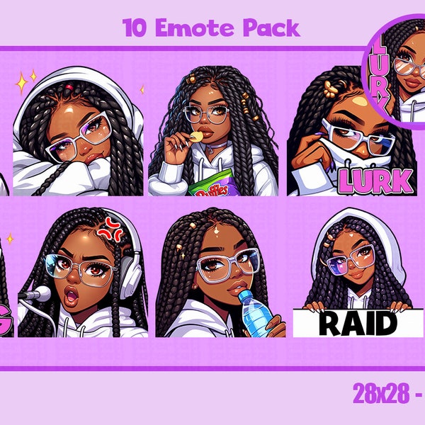 Twitch Emotes | Black Girl | Braids | Glasses (Requested)