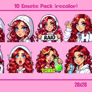 Émoticônes Twitch | Rousse| Fille aux cheveux roux | cheveux bouclés | Yeux bleus (recoloration)