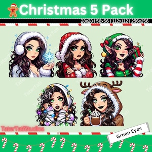 Twitch Emotes | Christmas Starter Emote Pack | Wavy Brown Hair | Blue, Brown, and Green Eyes
