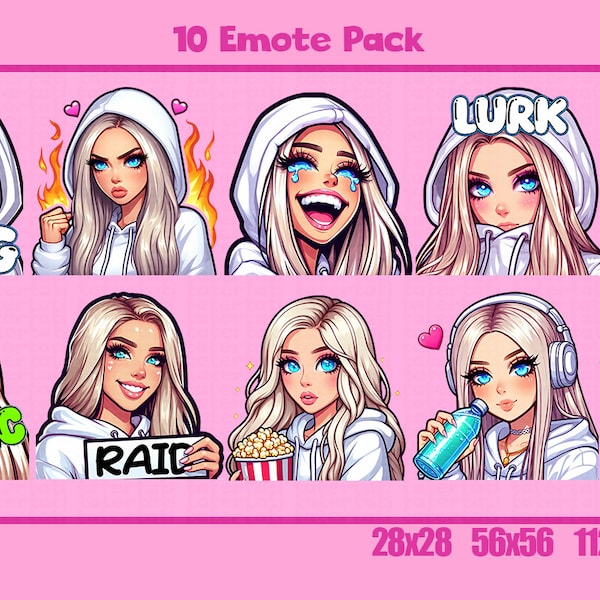 Twitch Emotes | 10 Emote Pack | Blonde Hair | Blue Eyes (Requested)