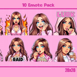 Twitch Emotes | 10 Emote Pack | Brown Hair | Blue Eyes