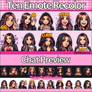 Twitch Emotes | 14 Emote Pack | Brown Hair | Brown Eyes (Recolor)