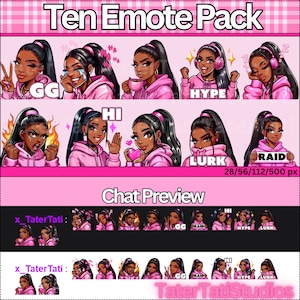 Twitch Emotes | Black Girl | Brown Skin | Girly | Pink
