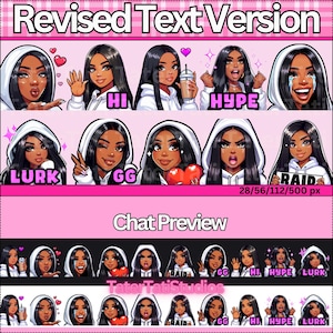 Twitch エモート | 黒人女性 | 褐色肌 | ストレートヘア (テキスト更新)