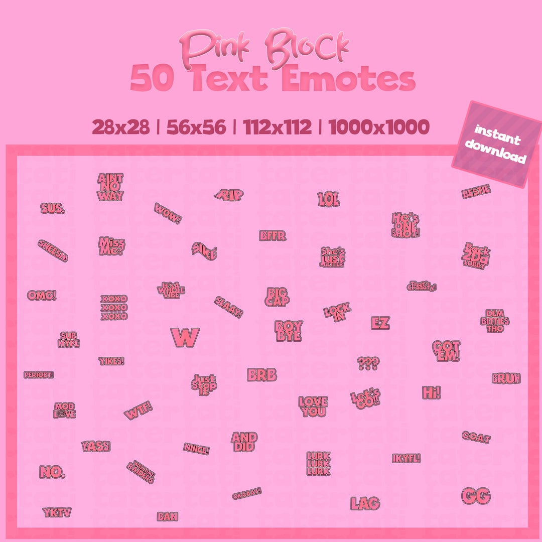50 Text Emotes | Static | Pink | Twitch Emotes - Etsy
