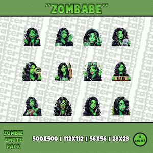 Zombabe Emote Pack | 12 Glamorous Zombie Emotes + Freebie Icon/Profile | Twitch & Discord Ready