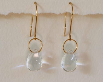 Teardrop Crystal Quartz Earrings: Minimalist Gold, Silver, Rose Gold Dangle