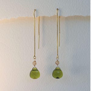 Gold Filled Threader Earrings: Olivine Swarovski Crystal Dangle