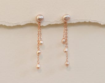 Convertible Pink Pearl Earrings: Rose Gold Filled Studs with Dangles