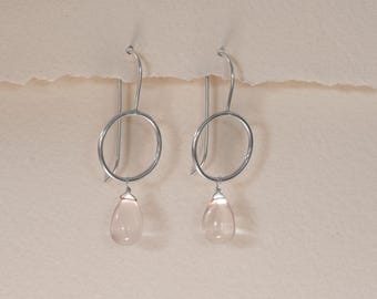 Rose Quartz Teardrop Earrings: Gold Geometric Minimalist Dangle