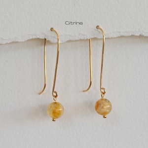 14k Gold Citrine Drop Earrings: Minimalist Gemstone Jewelry