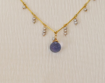 Purple quartz briolette necklace | Gold filled necklace