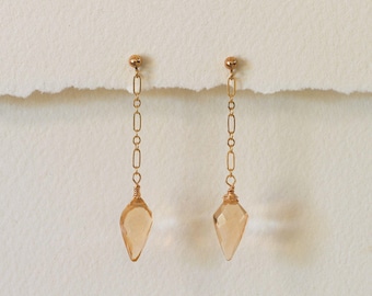 Gold Filled Citrine Kite Drop Earrings: Minimalist Dangle Jewelry