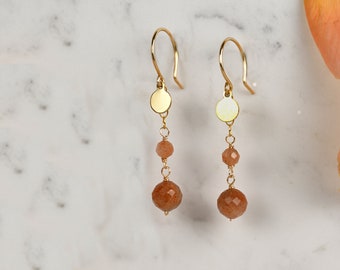 Sunstone Gold Earrings | Coin Charm Earrings | Gold-Filled Earrings | Dangle Earrings | Mother's Day Gift | Graduation Gift | Gifts for Her