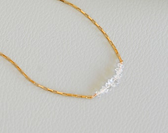 Herkimer Diamond Bar Necklace | Gold Filled and Sterling Silver Venetian Chain | April Birthstone Jewelry | Bridesmaids Gifts